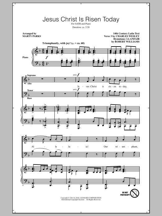 Marty Parks Jesus Christ Is Risen Today sheet music notes and chords arranged for SATB Choir