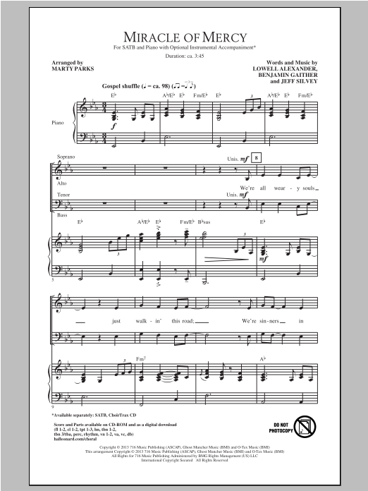 Marty Parks Miracle Of Mercy sheet music notes and chords arranged for SATB Choir