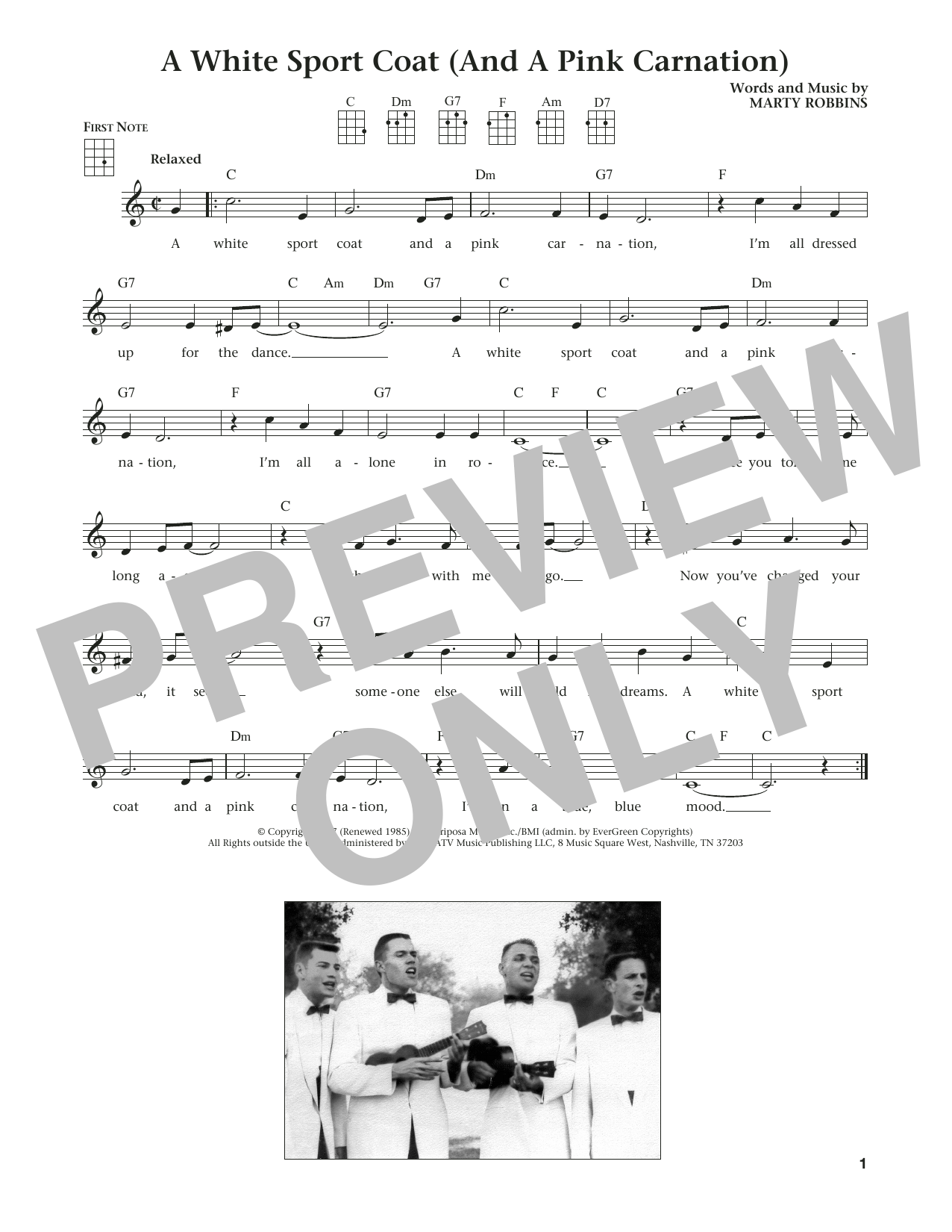 Marty Robbins A White Sport Coat (And A Pink Carnation) (from The Daily Ukulele) (arr. Liz and Jim Beloff) sheet music notes and chords arranged for Ukulele