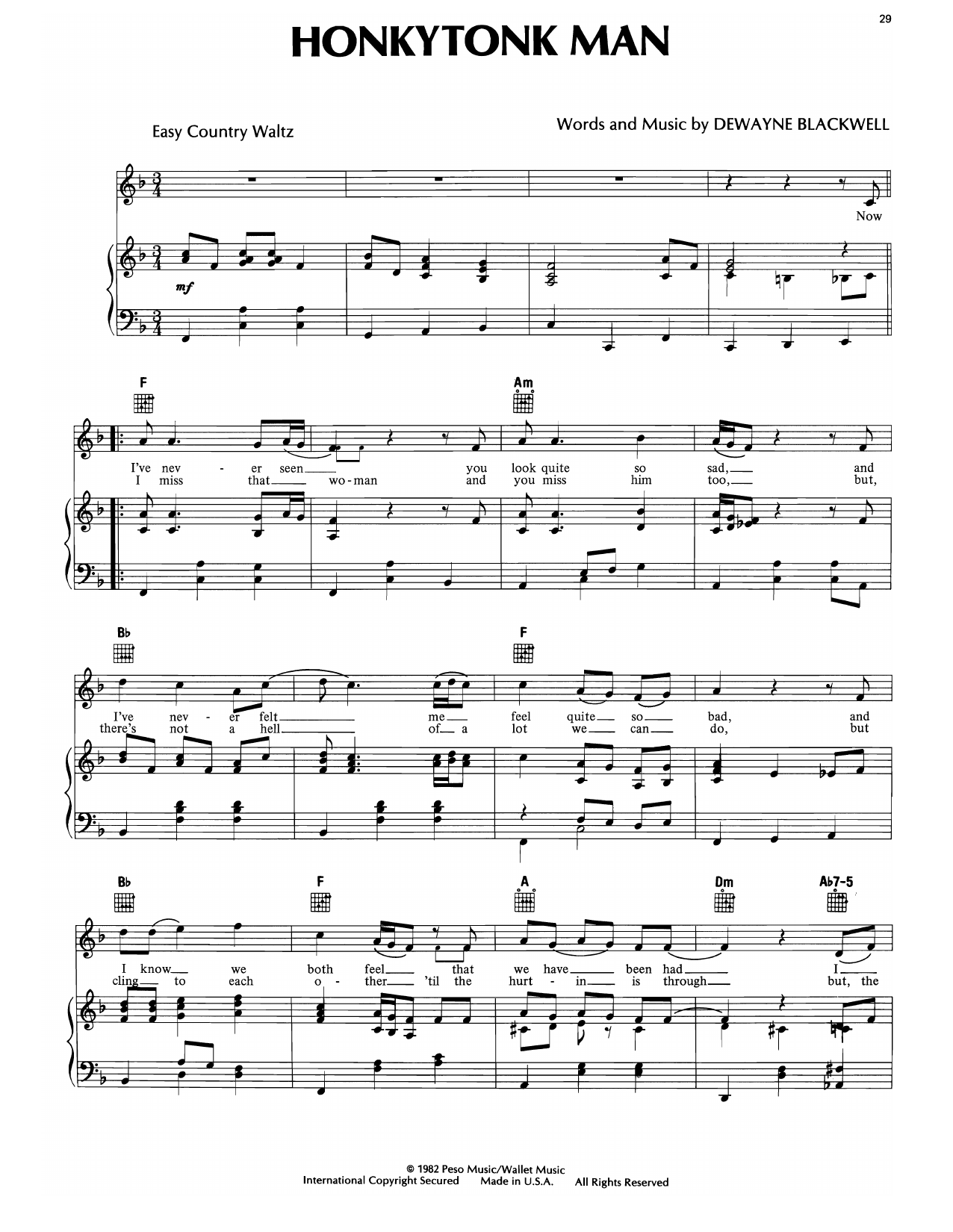 Marty Robbins Honky Tonk Man sheet music notes and chords arranged for Piano, Vocal & Guitar Chords (Right-Hand Melody)