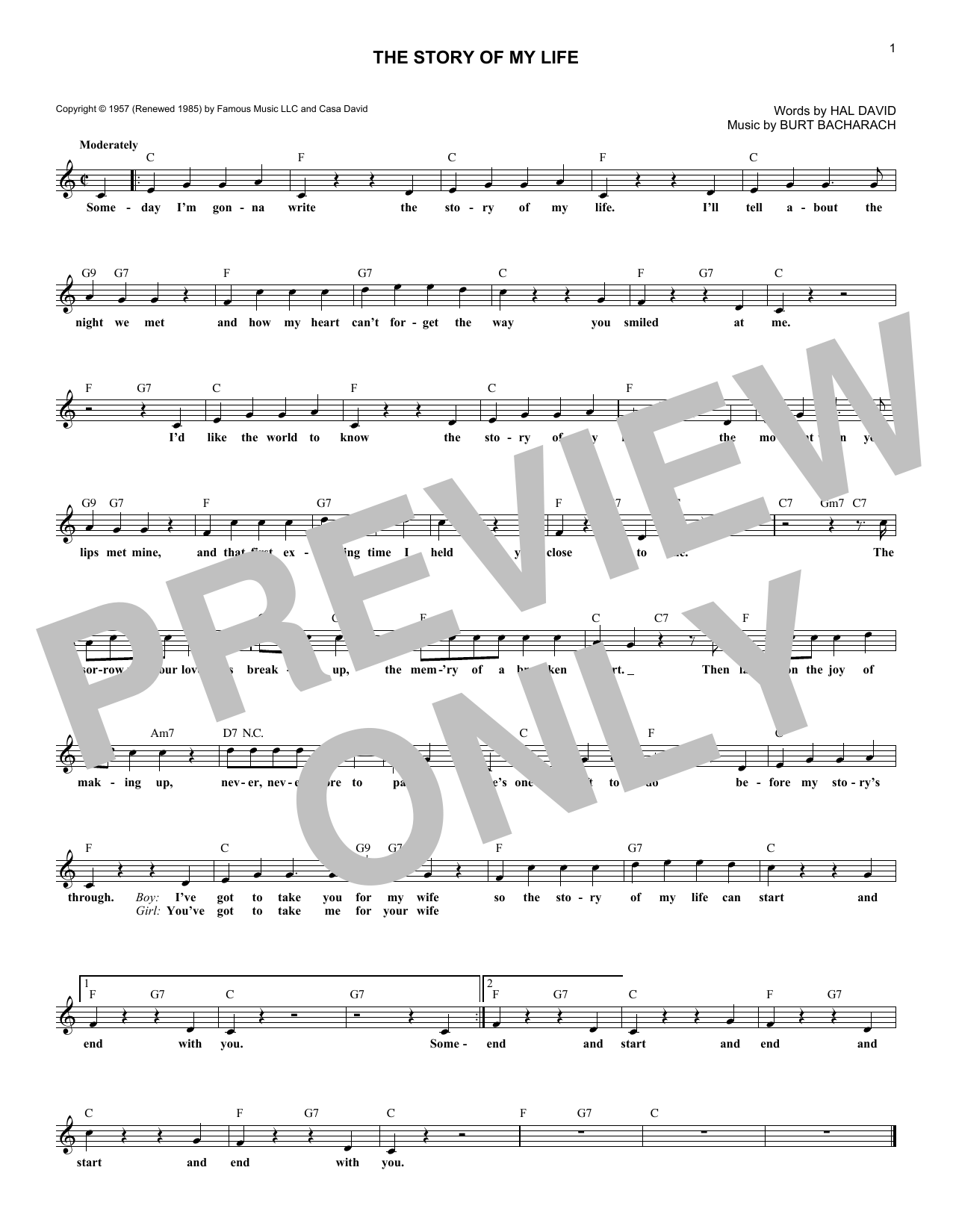 Marty Robbins The Story Of My Life sheet music notes and chords arranged for Lead Sheet / Fake Book