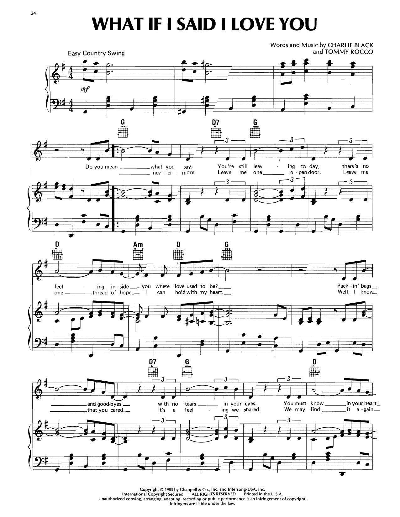 Marty Robbins What If I Said I Love You sheet music notes and chords arranged for Piano, Vocal & Guitar Chords (Right-Hand Melody)