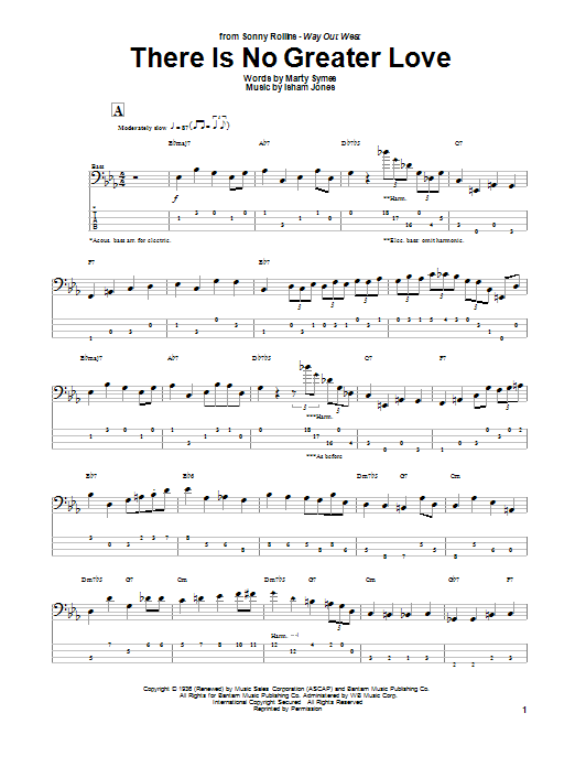 Marty Symes There Is No Greater Love sheet music notes and chords arranged for Bass Guitar Tab