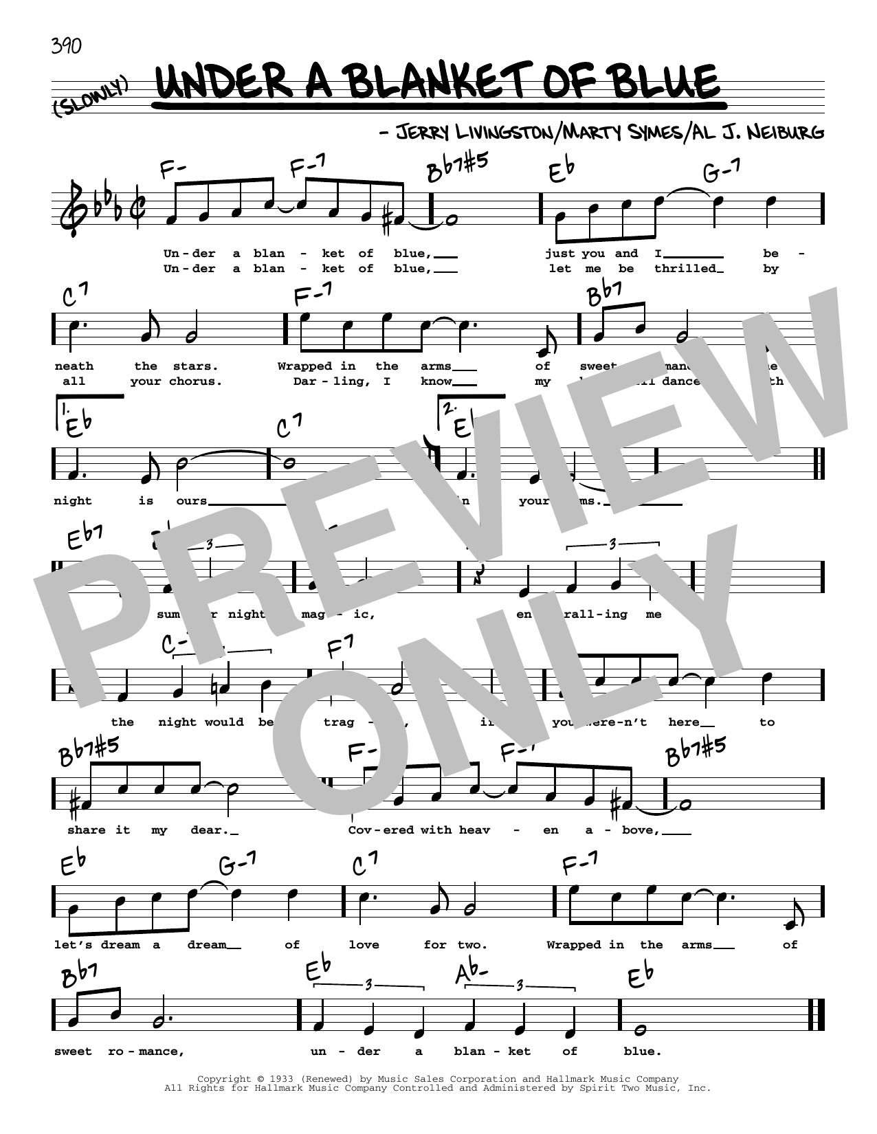 Marty Symes Under A Blanket Of Blue (High Voice) sheet music notes and chords arranged for Real Book – Melody, Lyrics & Chords