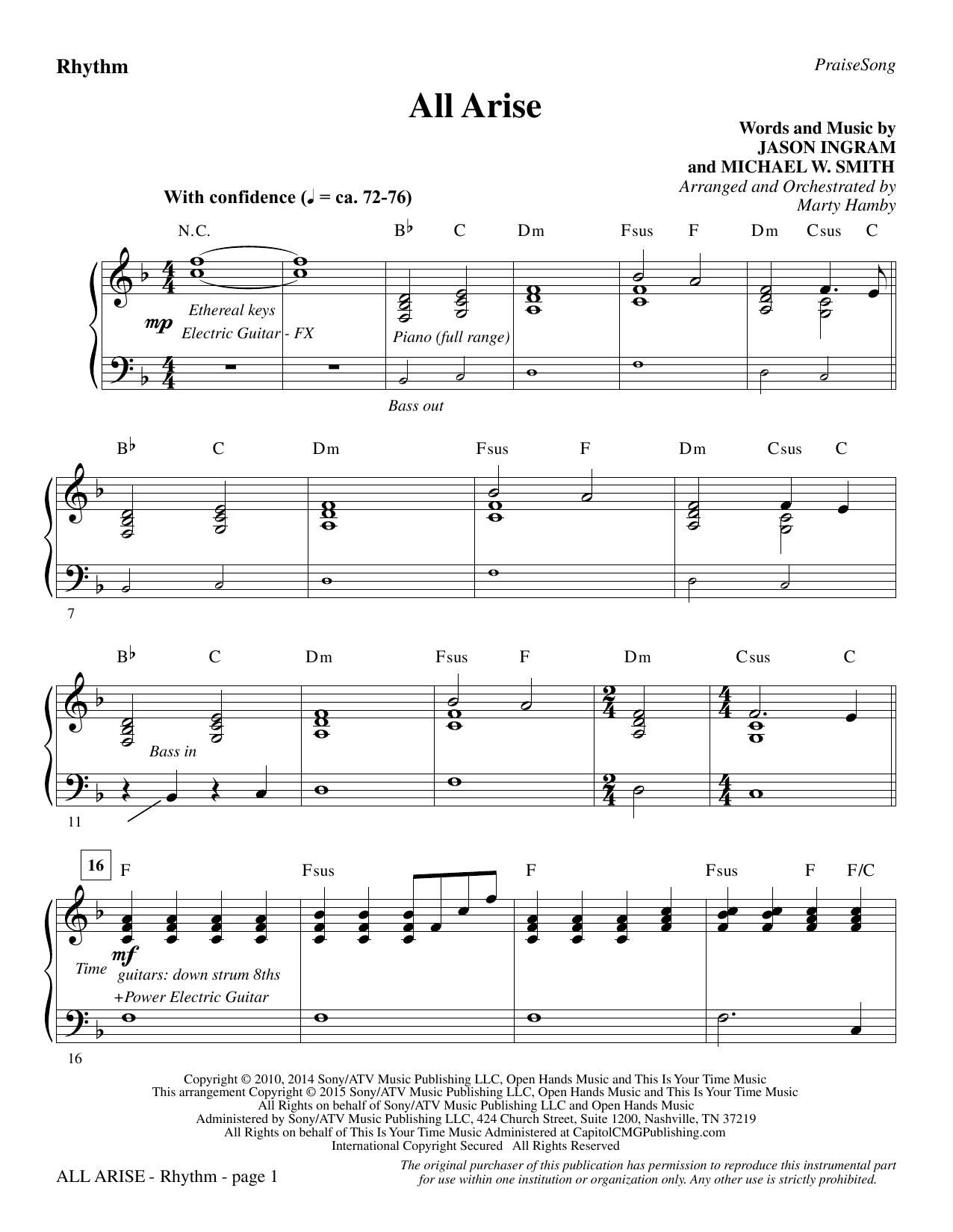 Marty Hamby All Arise - Rhythm sheet music notes and chords. Download Printable PDF.