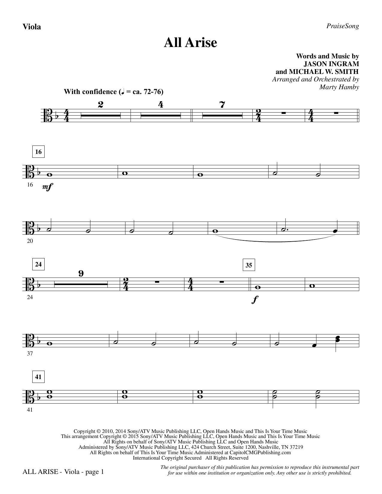 Marty Hamby All Arise - Viola sheet music notes and chords. Download Printable PDF.