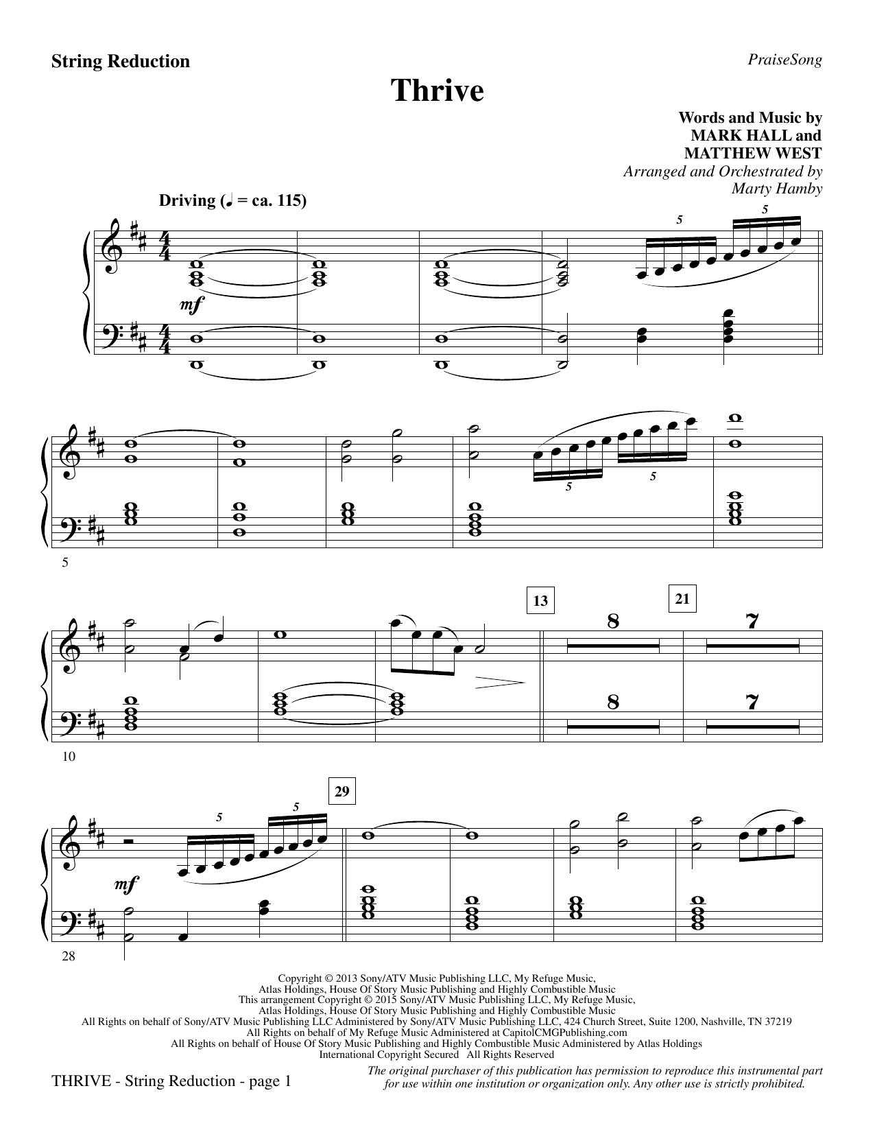 Marty Hamby Thrive - Keyboard String Reduction sheet music notes and chords. Download Printable PDF.
