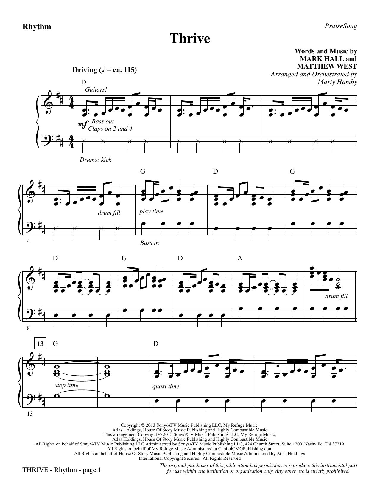 Marty Hamby Thrive - Rhythm sheet music notes and chords. Download Printable PDF.