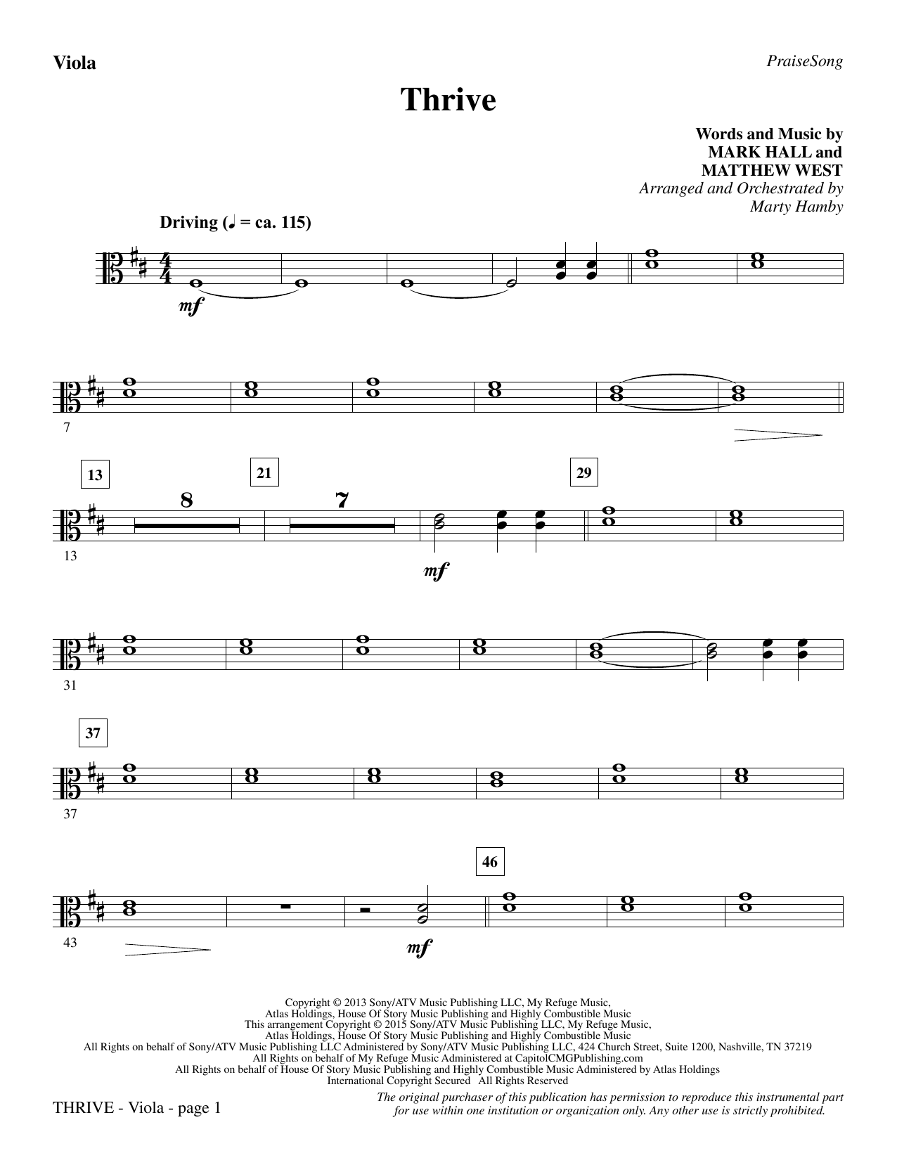 Marty Hamby Thrive - Viola sheet music notes and chords. Download Printable PDF.