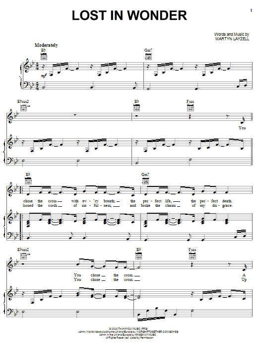 Martyn Layzell Lost In Wonder sheet music notes and chords arranged for Piano, Vocal & Guitar Chords (Right-Hand Melody)