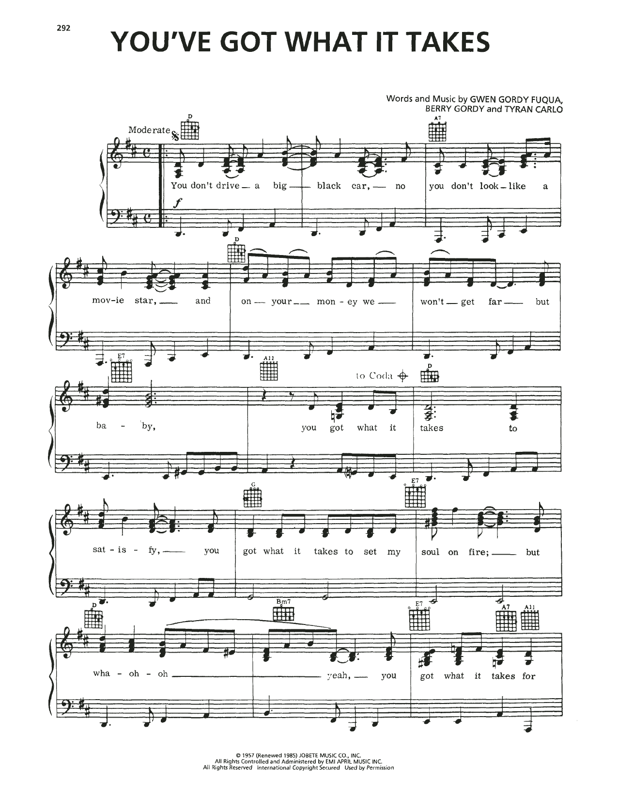 Marv Johnson You've Got What It Takes sheet music notes and chords arranged for Piano, Vocal & Guitar Chords (Right-Hand Melody)