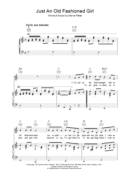 Marve Fisher Just An Old Fashioned Girl sheet music notes and chords arranged for Piano, Vocal & Guitar Chords