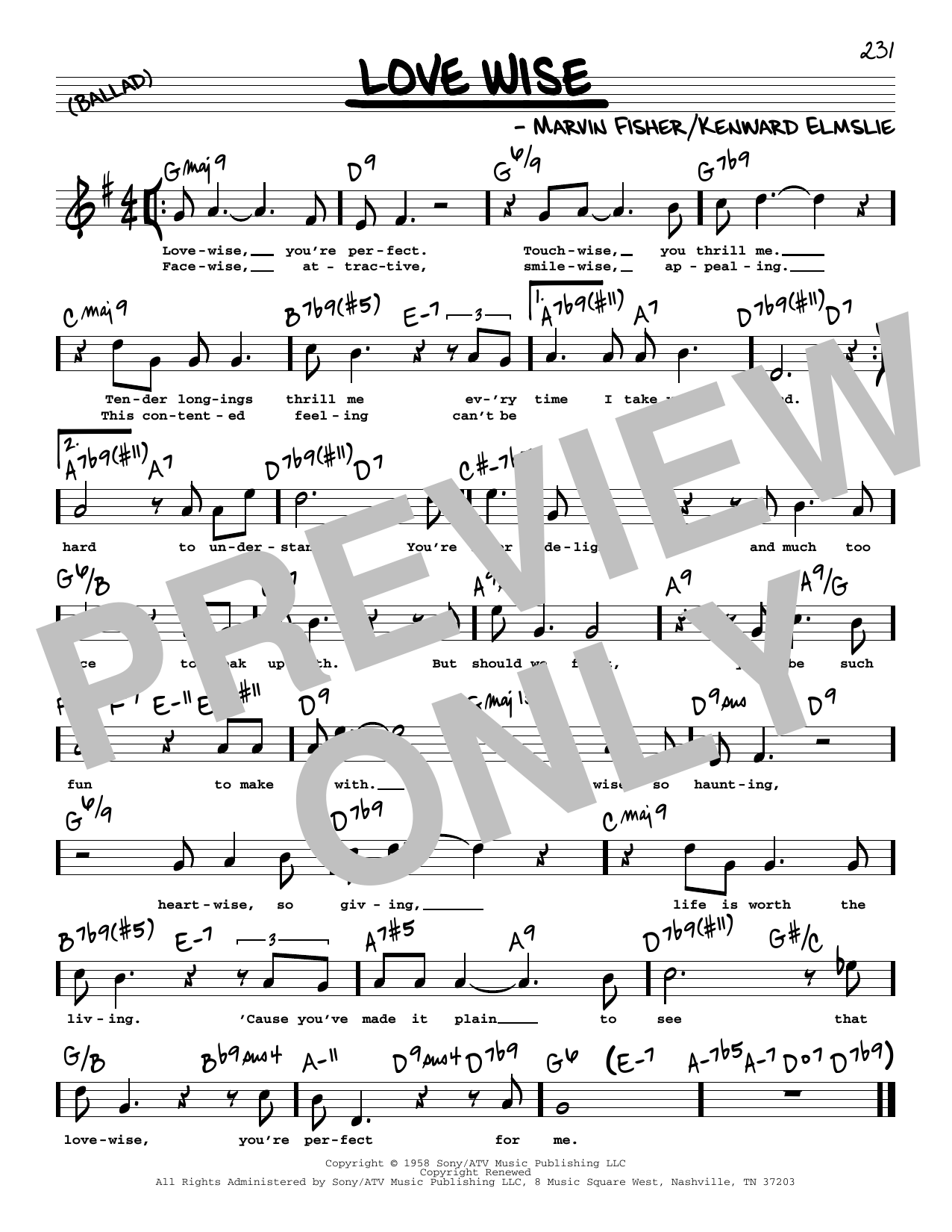 Marvin Fisher Love Wise (High Voice) sheet music notes and chords arranged for Real Book – Melody, Lyrics & Chords