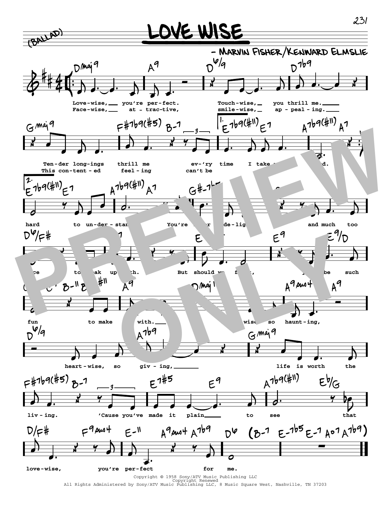 Marvin Fisher Love Wise (Low Voice) sheet music notes and chords arranged for Real Book – Melody, Lyrics & Chords