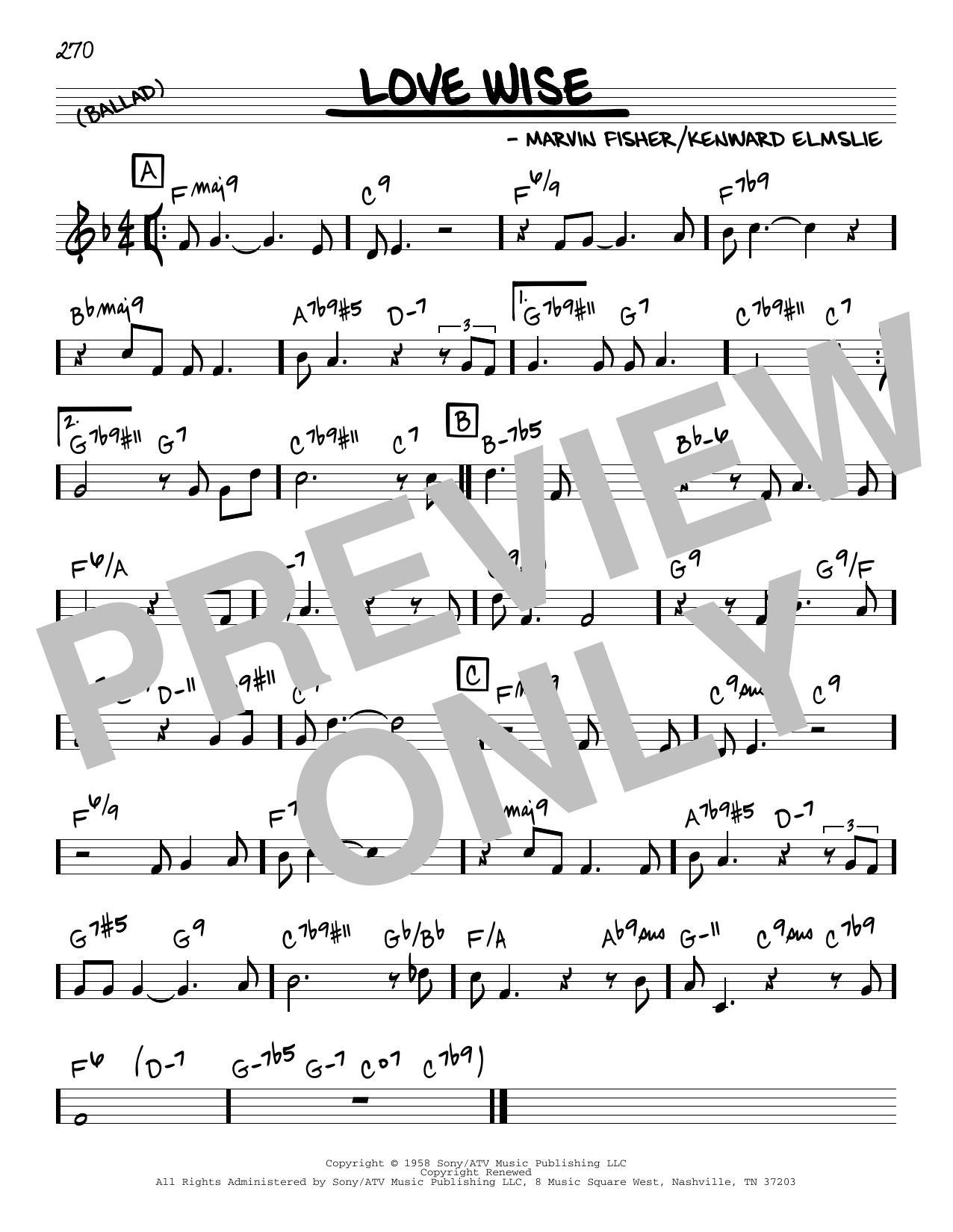 Marvin Fisher Love Wise sheet music notes and chords arranged for Real Book – Melody & Chords