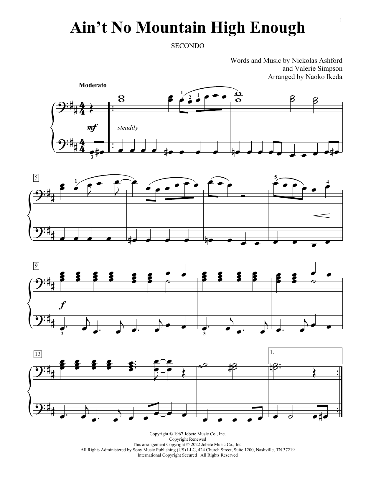 Marvin Gaye & Tammi Terrell Ain't No Mountain High Enough (arr. Naoko Ikeda) sheet music notes and chords arranged for Piano Duet