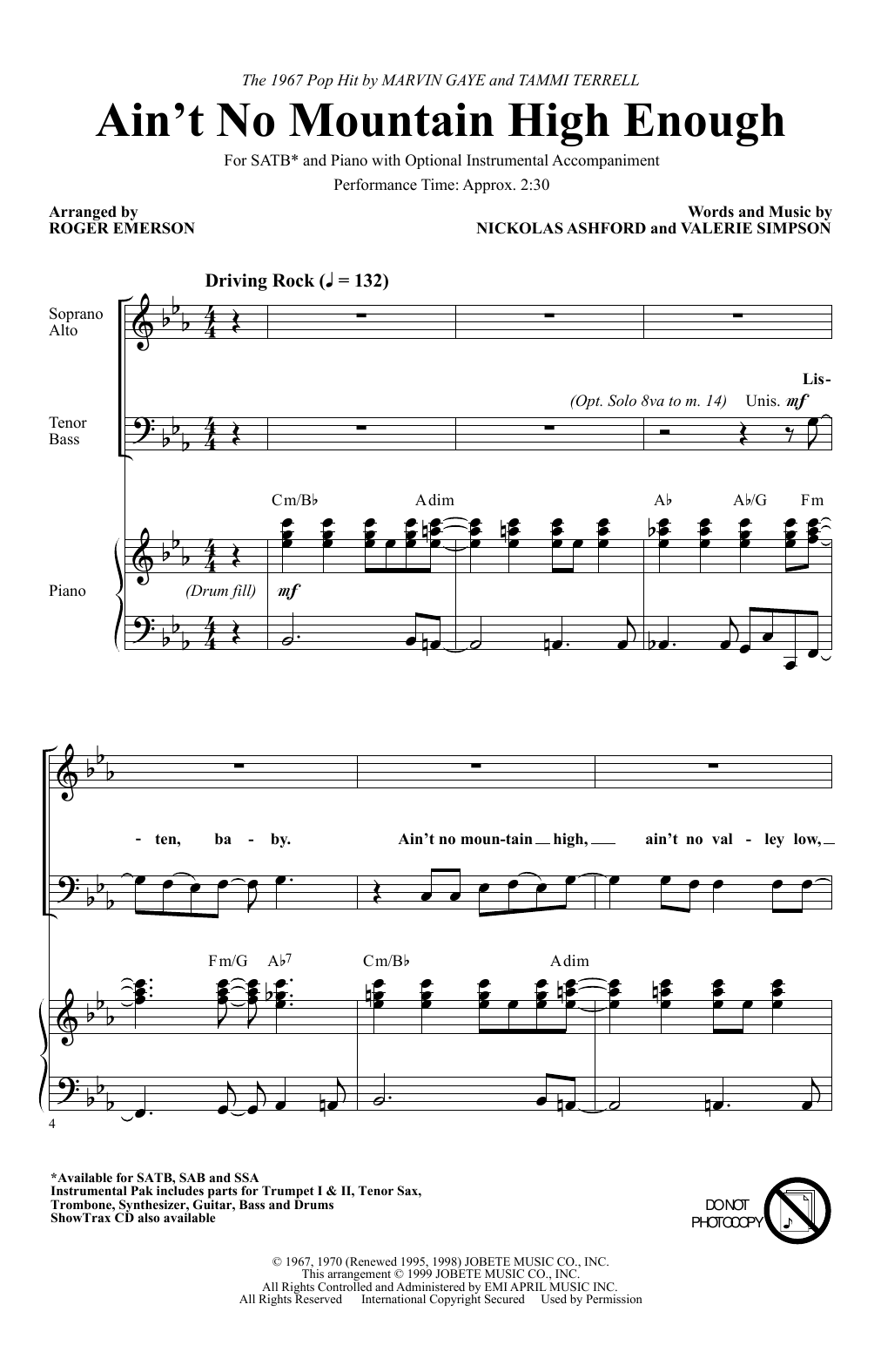 Marvin Gaye & Tammi Terrell Ain't No Mountain High Enough (arr. Roger Emerson) sheet music notes and chords arranged for Choir