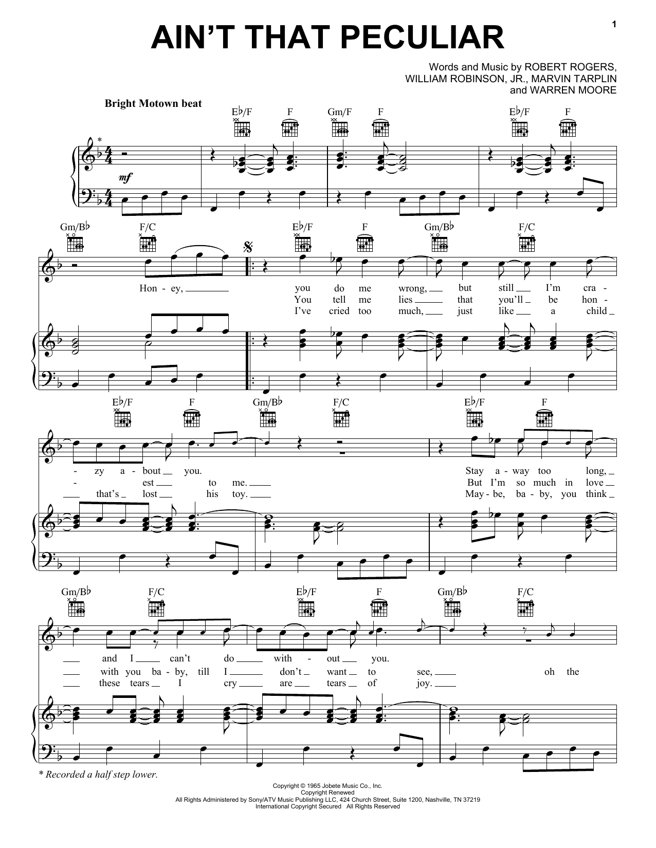 Marvin Gaye Ain't That Peculiar sheet music notes and chords arranged for Piano, Vocal & Guitar Chords (Right-Hand Melody)