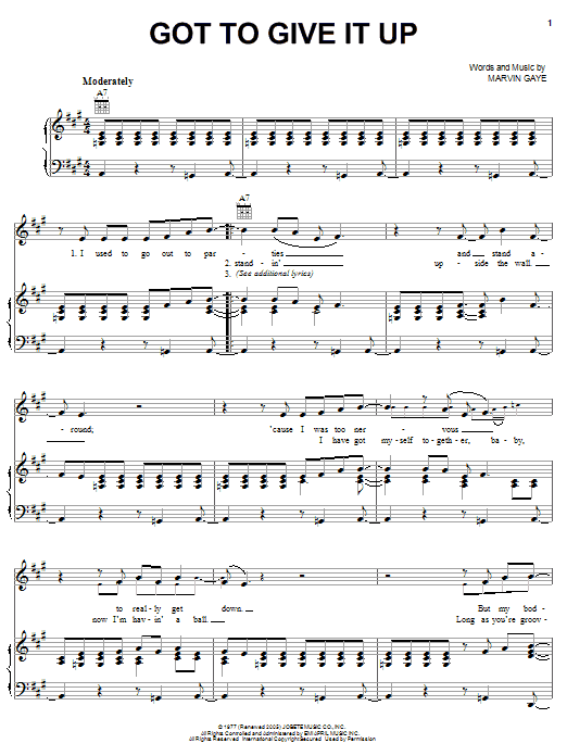 Marvin Gaye Got To Give It Up sheet music notes and chords arranged for Piano, Vocal & Guitar Chords (Right-Hand Melody)