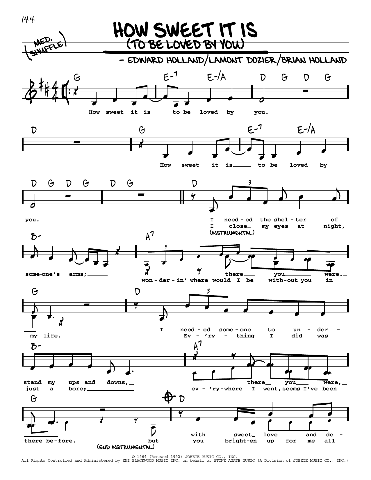 Marvin Gaye How Sweet It Is (To Be Loved By You) (Low Voice) sheet music notes and chords arranged for Real Book – Melody, Lyrics & Chords