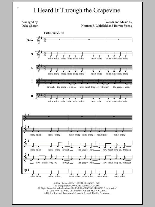 Marvin Gaye I Heard It Through The Grapevine (arr. Deke Sharon) sheet music notes and chords arranged for SATB Choir