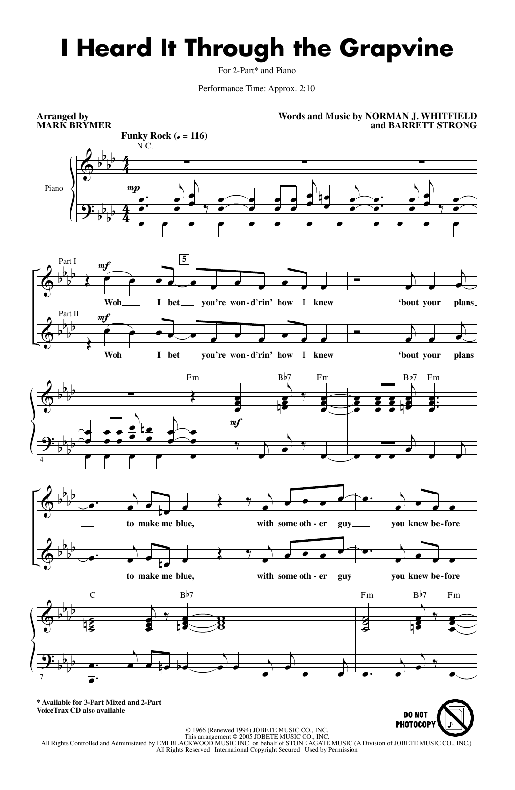 Marvin Gaye I Heard It Through The Grapevine (arr. Mark Brymer) sheet music notes and chords arranged for 2-Part Choir