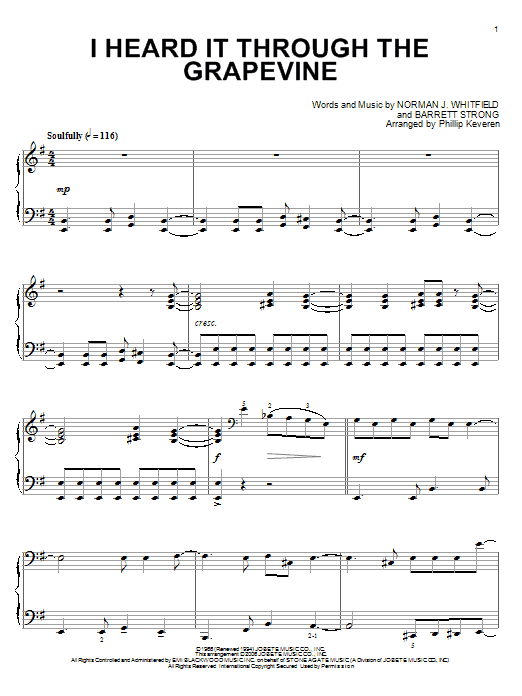 Marvin Gaye I Heard It Through The Grapevine (arr. Phillip Keveren) sheet music notes and chords arranged for Piano Solo