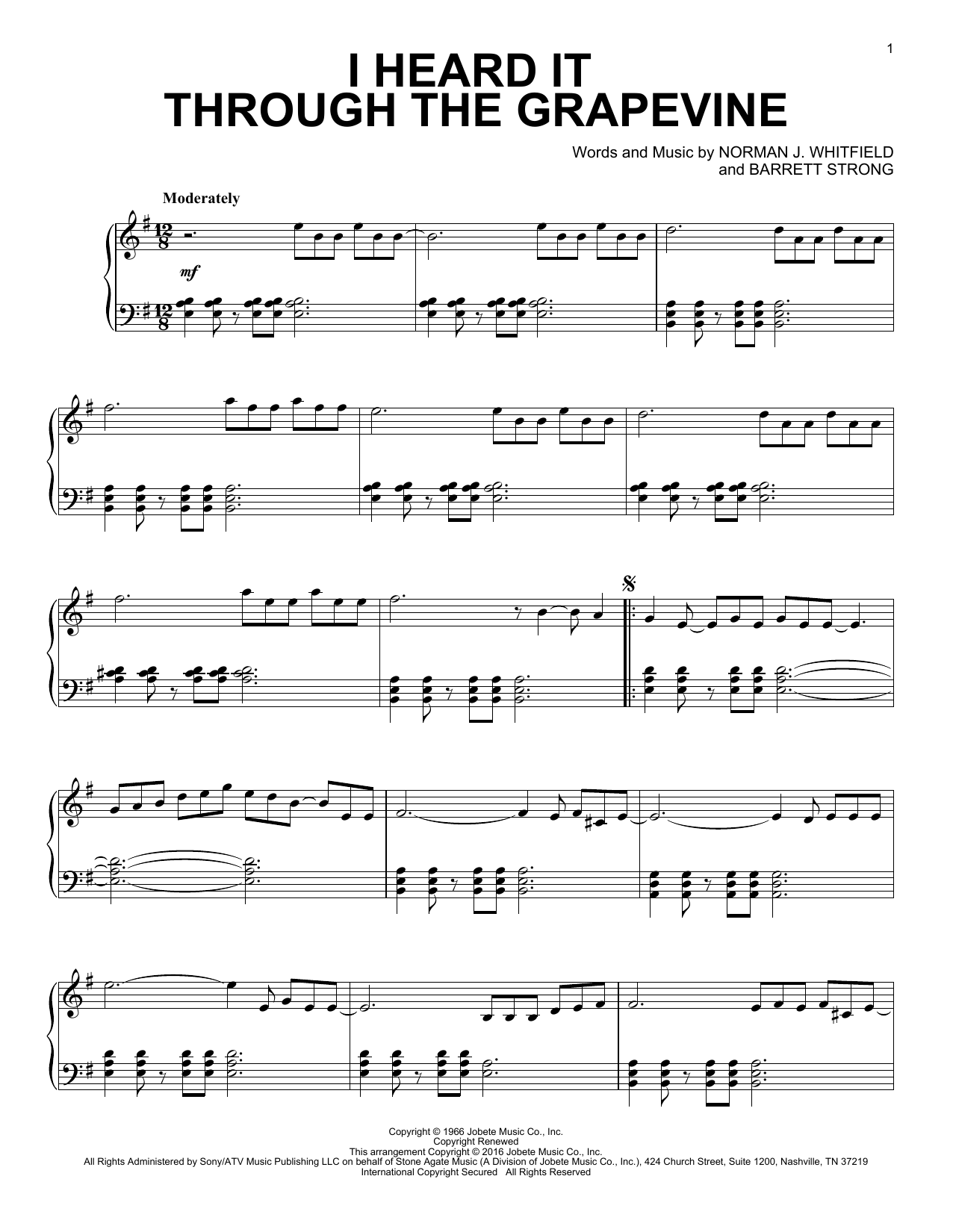 Marvin Gaye I Heard It Through The Grapevine [Jazz version] sheet music notes and chords arranged for Piano Solo