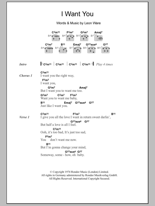 Marvin Gaye I Want You sheet music notes and chords arranged for Guitar Chords/Lyrics