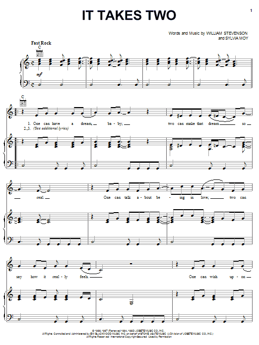 Marvin Gaye It Takes Two sheet music notes and chords arranged for Piano, Vocal & Guitar Chords (Right-Hand Melody)
