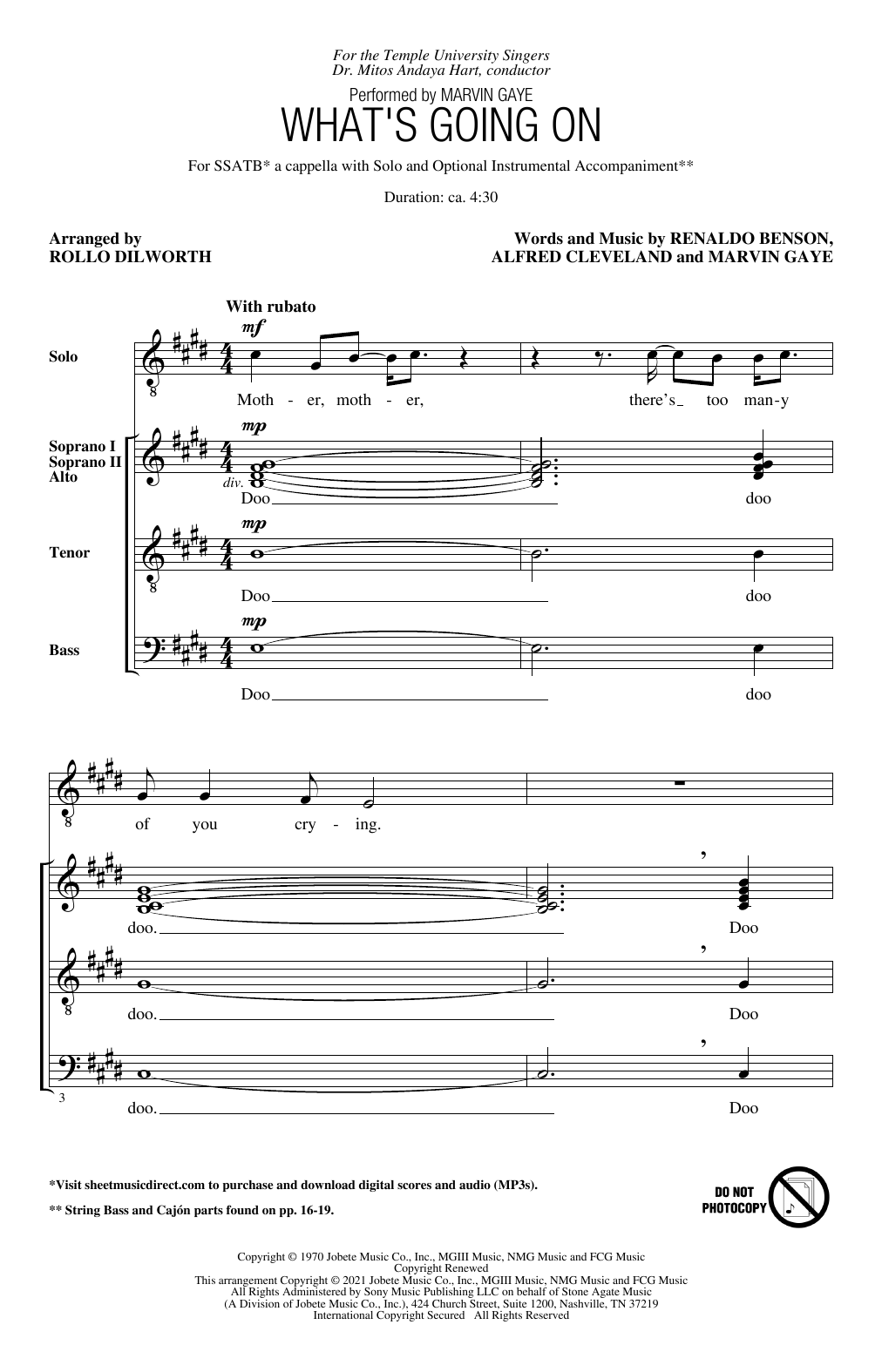 Marvin Gaye What's Going On (arr. Rollo Dilworth) sheet music notes and chords arranged for SATB Choir