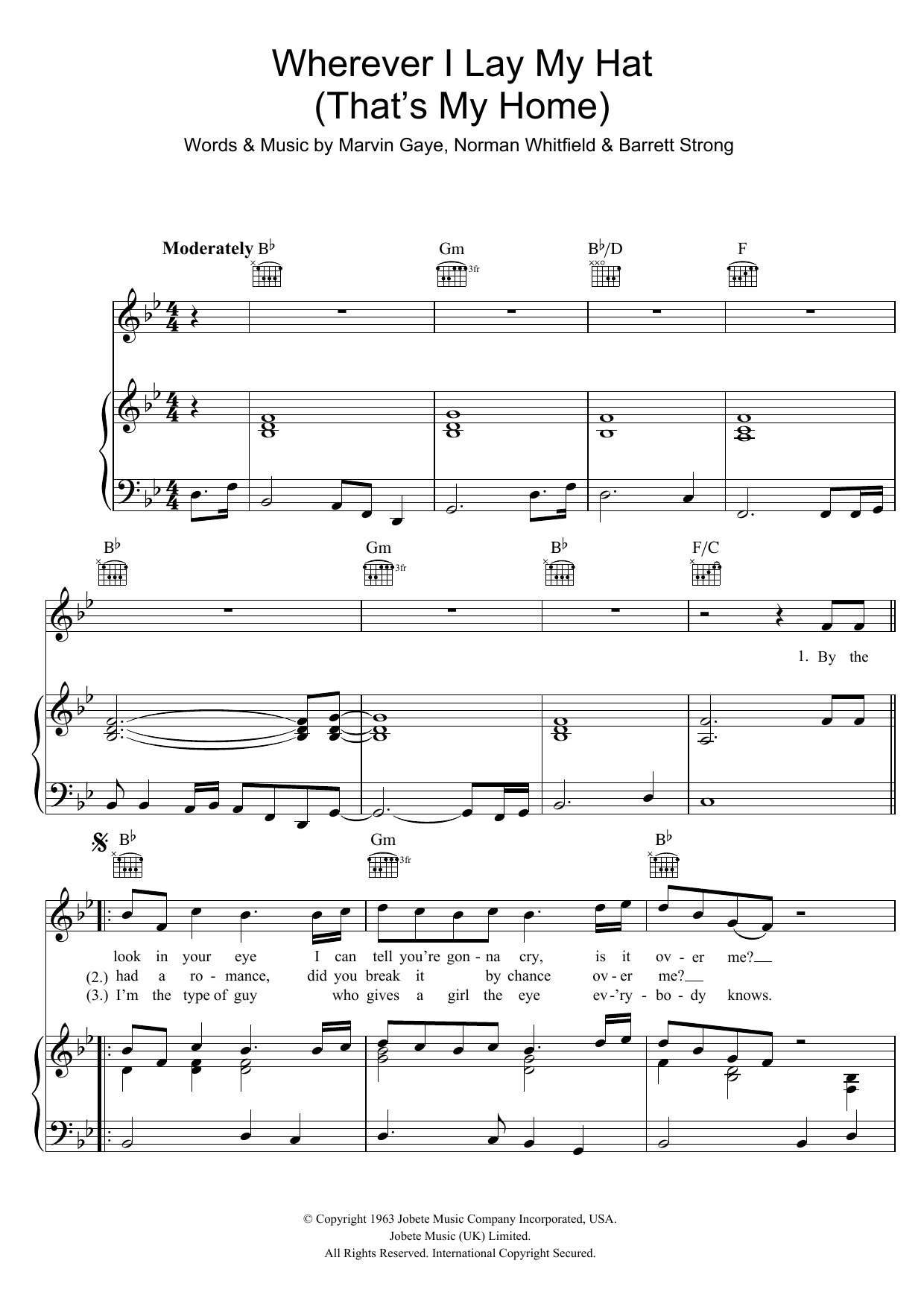 Marvin Gaye Wherever I Lay My Hat (That's My Home) sheet music notes and chords arranged for Piano, Vocal & Guitar Chords