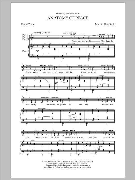 Marvin Hamlisch Anatomy Of Peace sheet music notes and chords arranged for 3-Part Treble Choir
