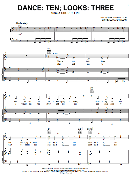 Marvin Hamlisch Dance: Ten; Looks: Three sheet music notes and chords arranged for Lead Sheet / Fake Book