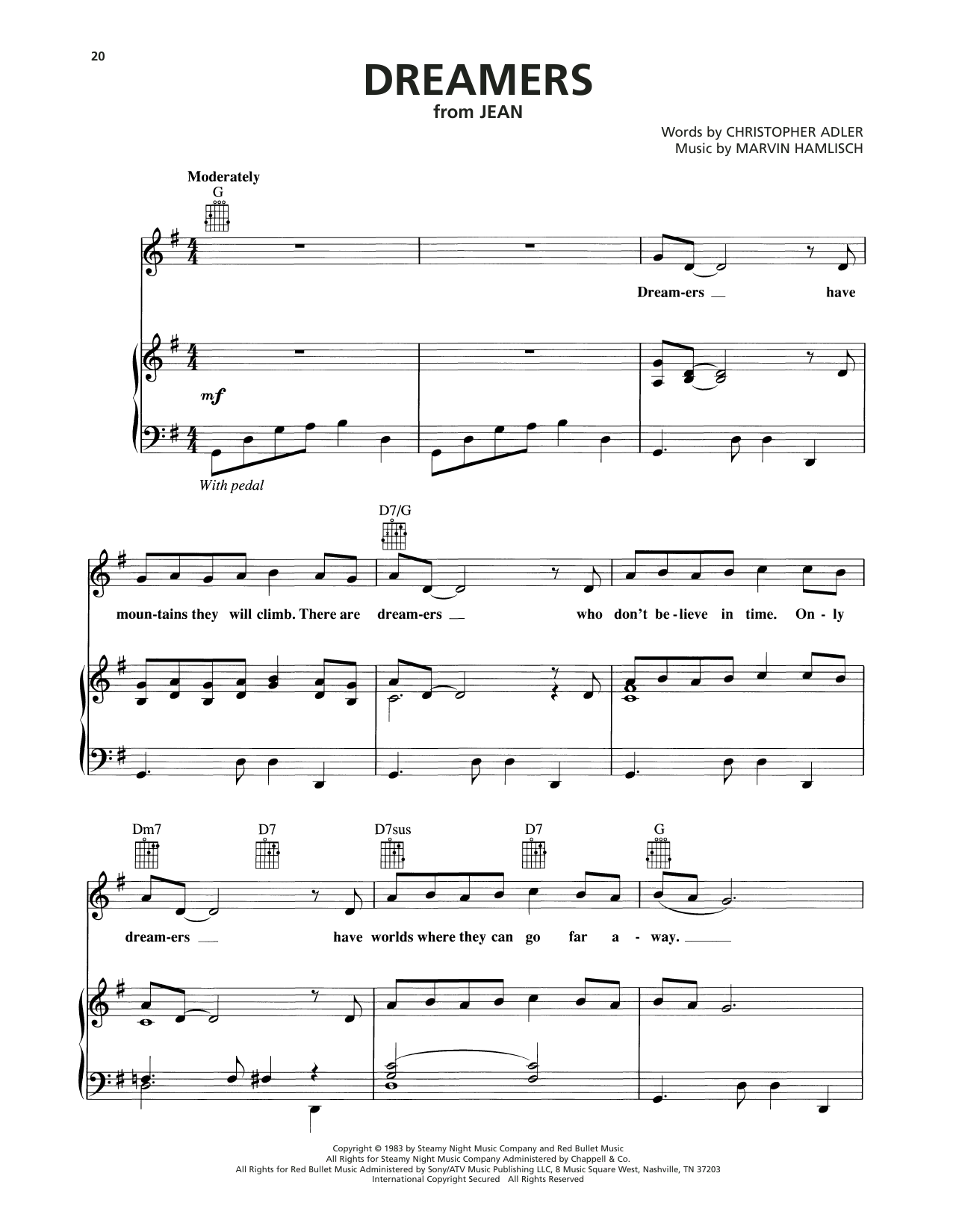 Marvin Hamlisch Dreamers (from Jean) sheet music notes and chords arranged for Piano, Vocal & Guitar Chords (Right-Hand Melody)