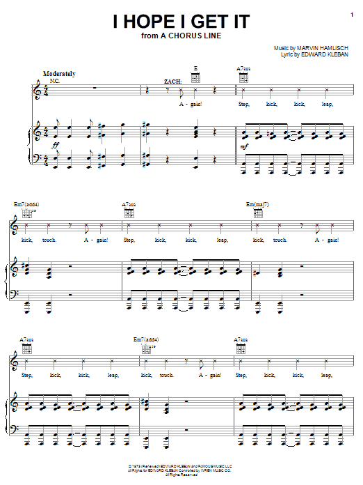 Marvin Hamlisch I Hope I Get It sheet music notes and chords arranged for Piano, Vocal & Guitar Chords (Right-Hand Melody)