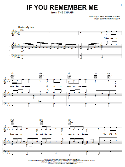 Marvin Hamlisch If You Remember Me sheet music notes and chords arranged for Piano, Vocal & Guitar Chords (Right-Hand Melody)