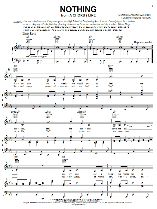 Marvin Hamlisch Nothing sheet music notes and chords arranged for Piano, Vocal & Guitar Chords (Right-Hand Melody)