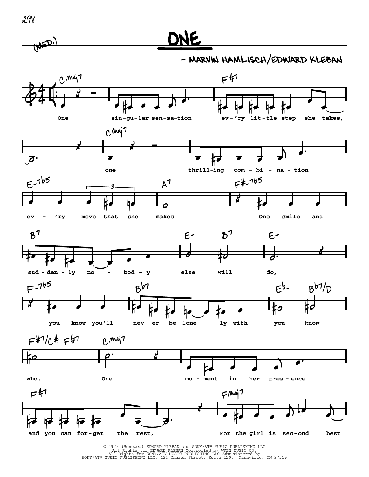 Marvin Hamlisch One (from A Chorus Line) (Low Voice) sheet music notes and chords arranged for Real Book – Melody, Lyrics & Chords