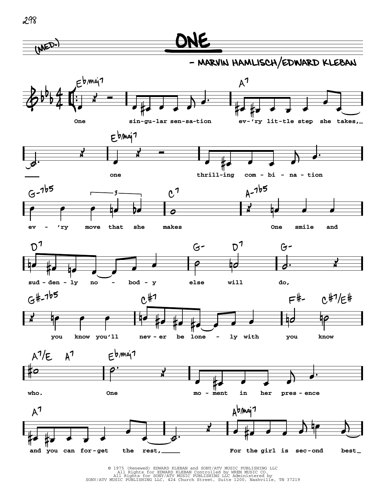 Marvin Hamlisch One (High Voice) (from A Chorus Line) sheet music notes and chords arranged for Real Book – Melody, Lyrics & Chords