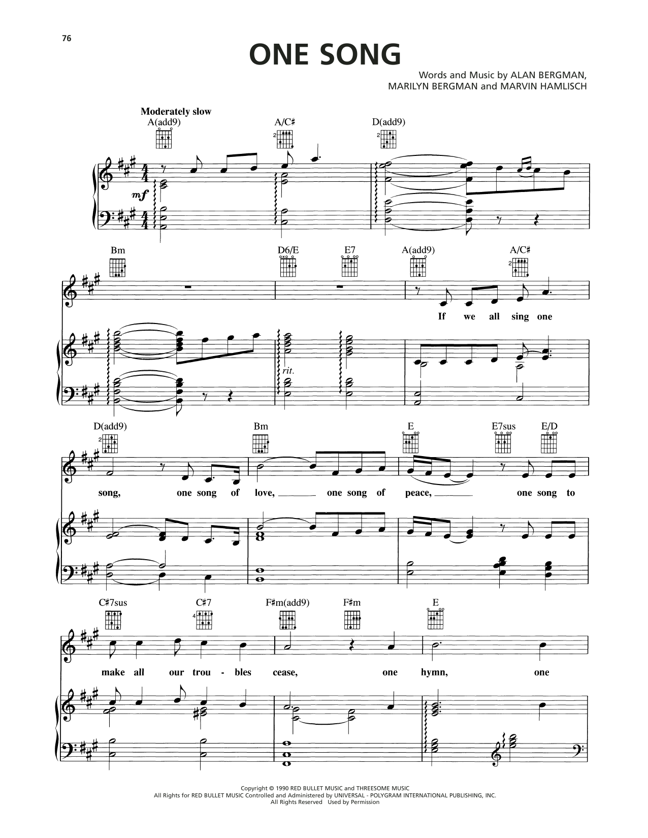 Marvin Hamlisch One Song sheet music notes and chords arranged for Piano, Vocal & Guitar Chords (Right-Hand Melody)
