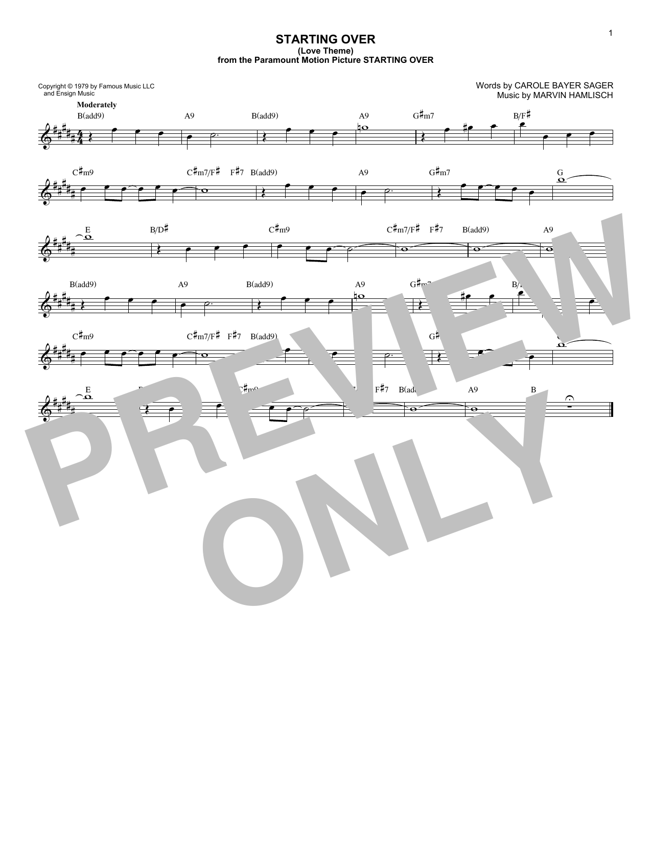 Marvin Hamlisch Starting Over (Love Theme) sheet music notes and chords arranged for Lead Sheet / Fake Book