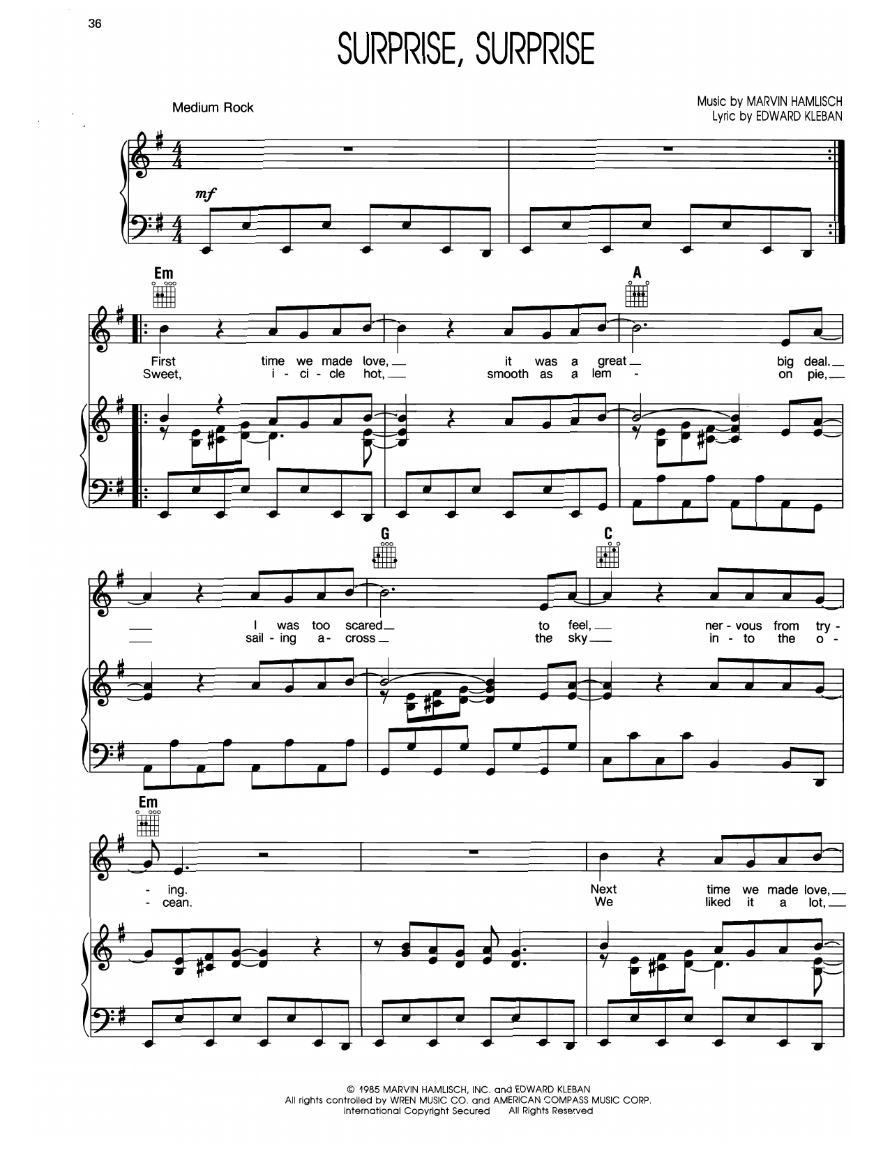 Marvin Hamlisch Surprise Surprise (from A Chorus Line) sheet music notes and chords arranged for Piano, Vocal & Guitar Chords (Right-Hand Melody)