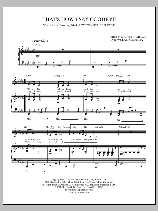 Marvin Hamlisch That's How I Say Goodbye sheet music notes and chords arranged for Piano & Vocal