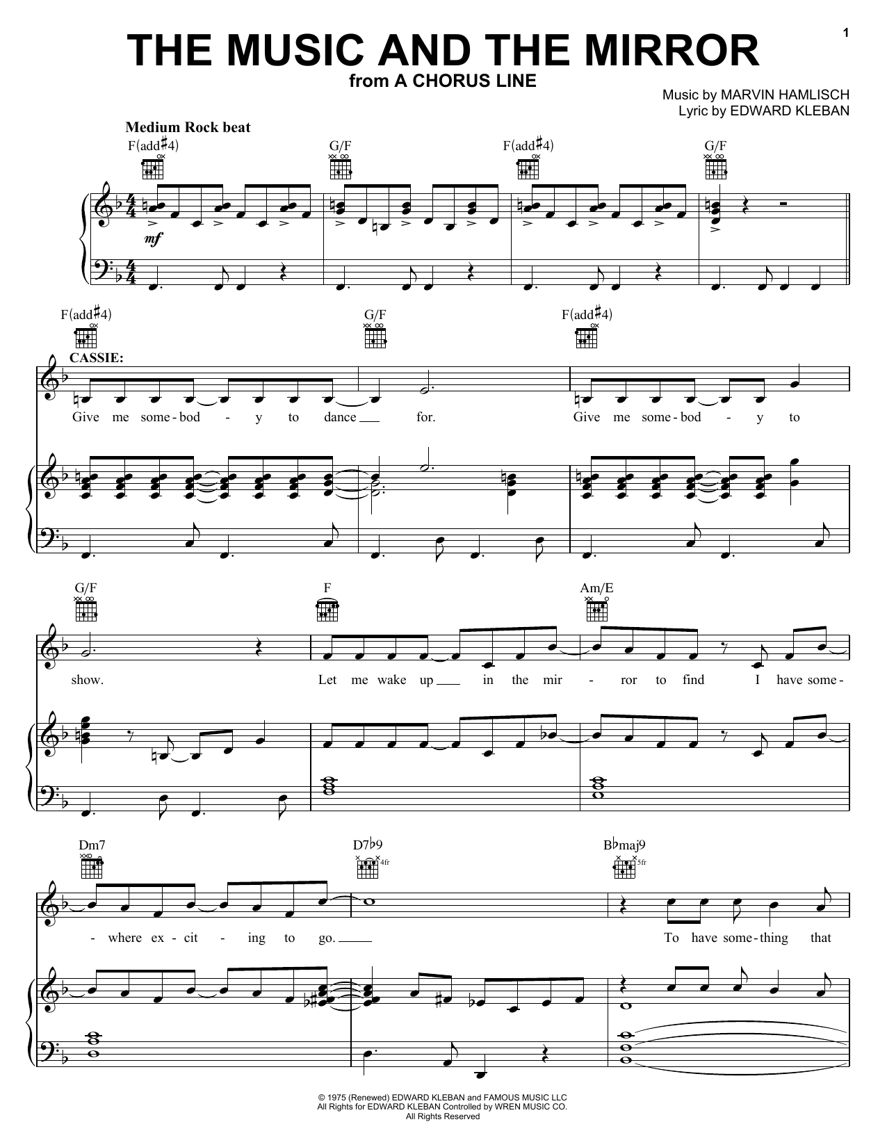 Marvin Hamlisch The Music And The Mirror (from A Chorus Line) sheet music notes and chords arranged for Piano, Vocal & Guitar Chords (Right-Hand Melody)