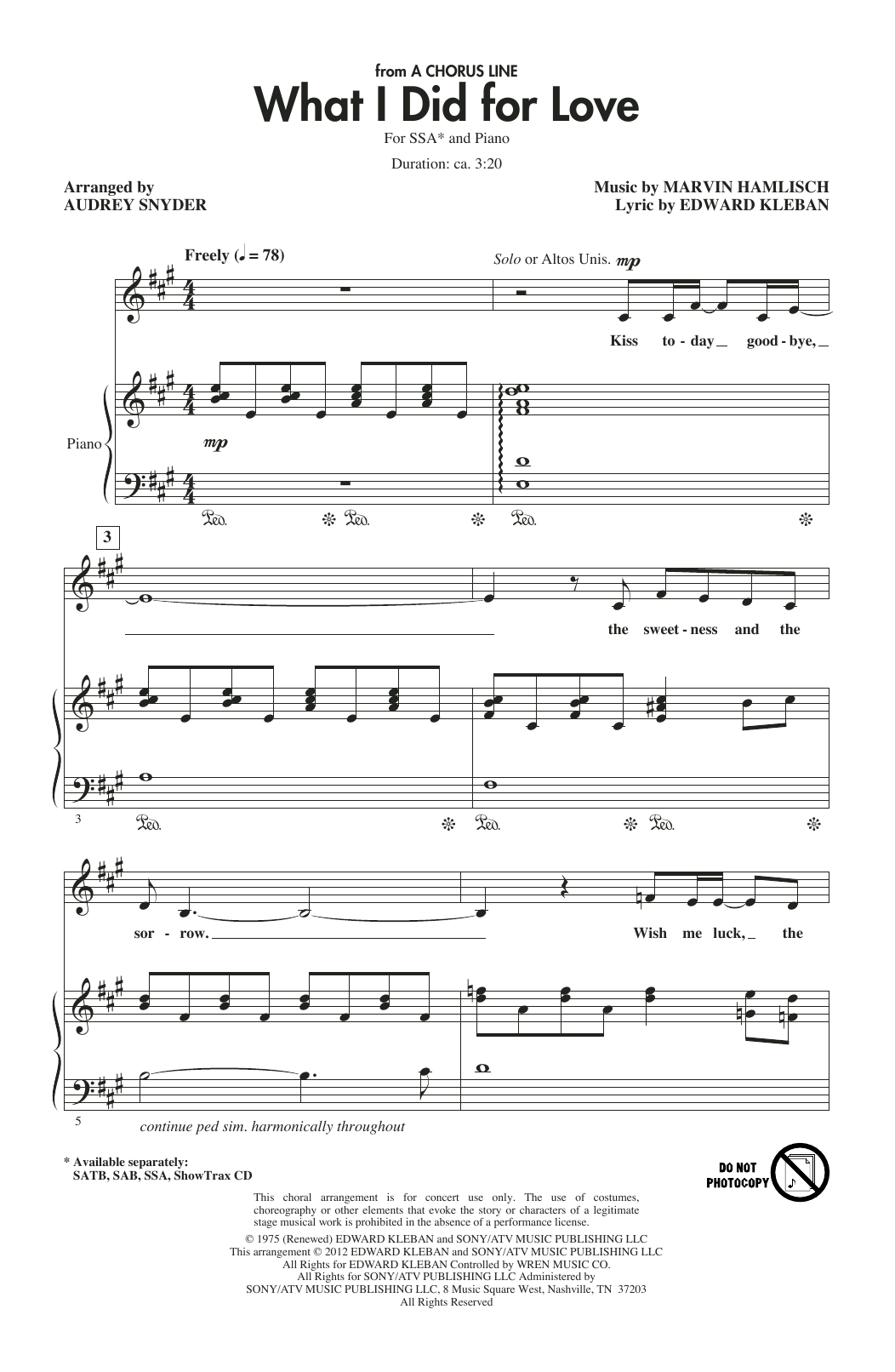 Marvin Hamlisch What I Did For Love (from A Chorus Line) (arr. Audrey Snyder) sheet music notes and chords arranged for SATB Choir