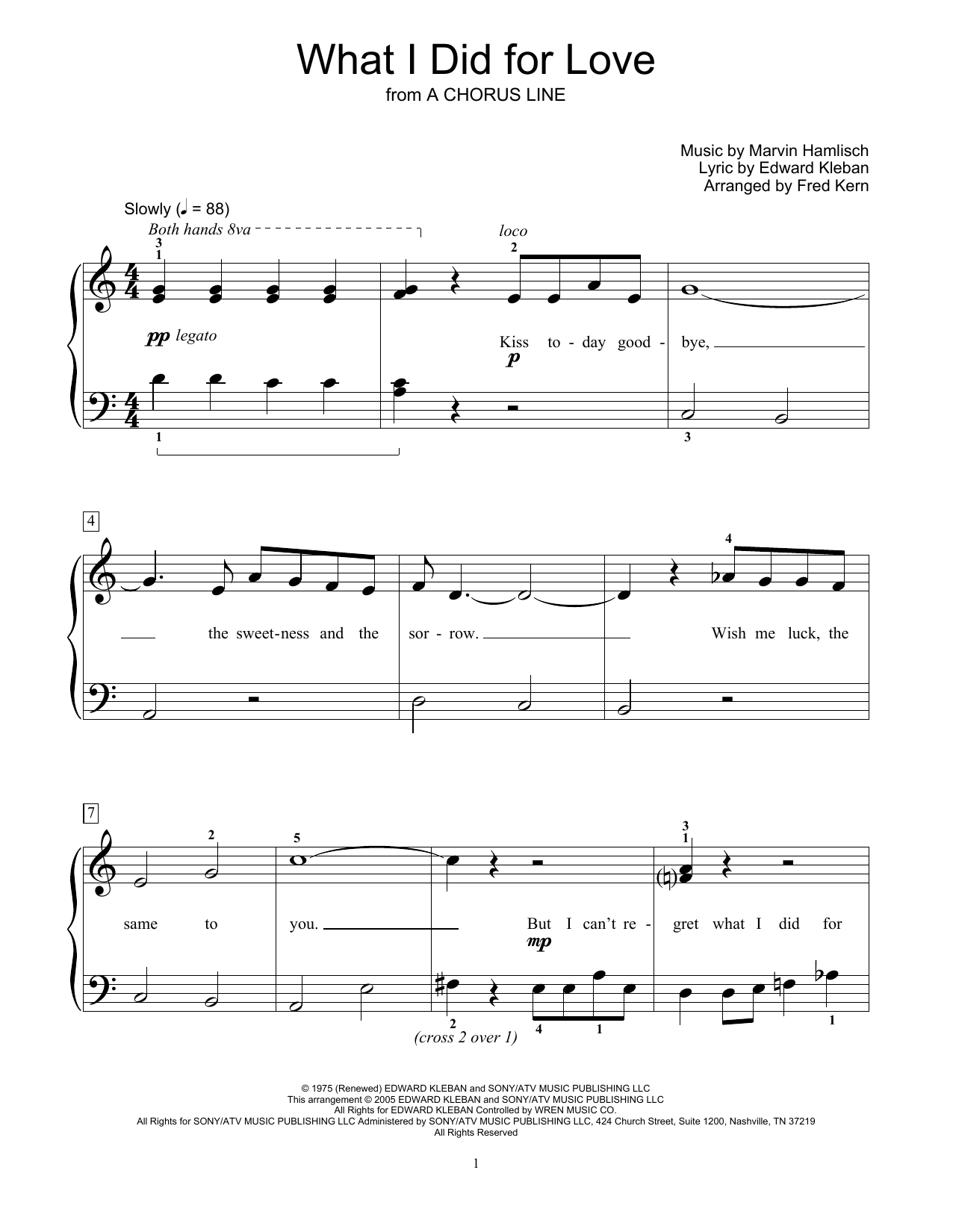 Marvin Hamlisch What I Did For Love sheet music notes and chords arranged for Educational Piano