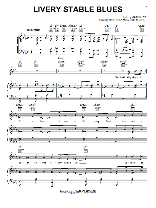 Marvin Lee Livery Stable Blues (Barnyard Blues) sheet music notes and chords arranged for Piano, Vocal & Guitar Chords (Right-Hand Melody)