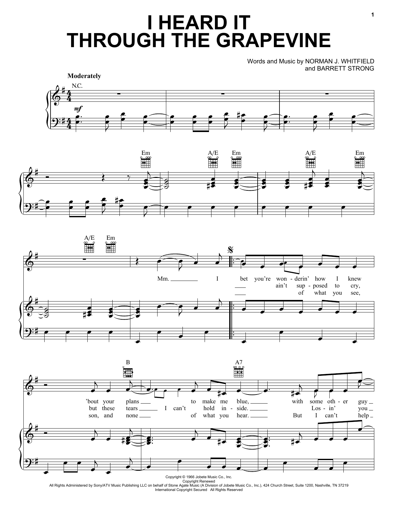 Marvin Gaye I Heard It Through The Grapevine sheet music notes and chords. Download Printable PDF.