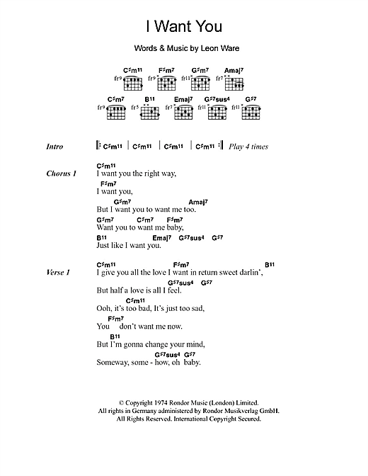 Marvin Gaye I Want You sheet music notes and chords arranged for Guitar Chords/Lyrics